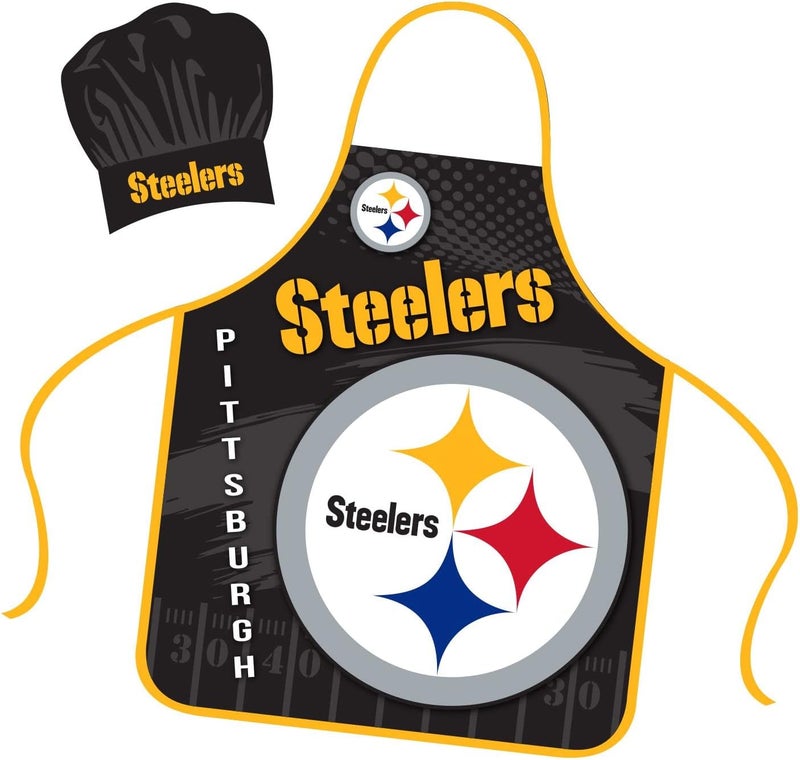 Mojo Licensing Pittsburgh Steelers Apron Chef Hat Set Full Color Universal Size Tie Back Grilling Tailgate BBQ Cooking Host - Image 2